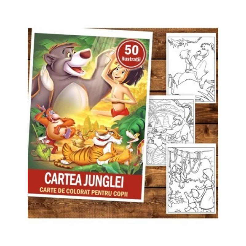 Carti si Birotica - Carti - Carti pentru copii - Carti de colorat - Carte de colorat pentru copii , 50 de ilustratii Cartea Junglei, 106 pagini, A5 - Infinity.ro