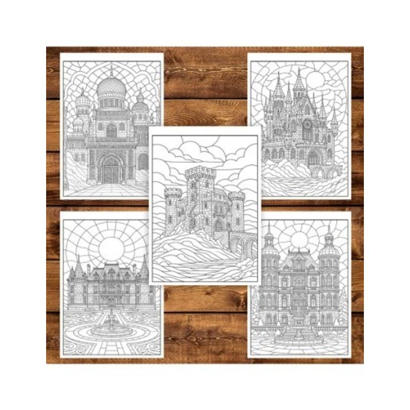 Carti si Birotica - Carti - Carti pentru copii - Carti de colorat - Carte de colorat pentru copii , 50 de ilustratii Castele si Cetati - Editia Premium, 106 pagini, A5 - Infinity.ro