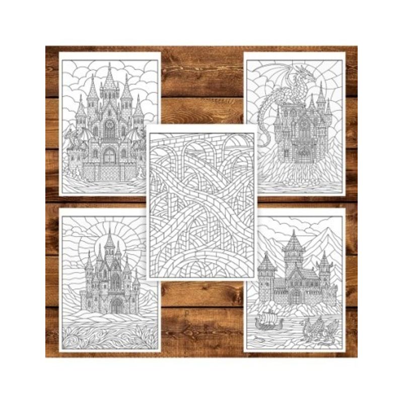 Carti si Birotica - Carti - Carti pentru copii - Carti de colorat - Carte de colorat pentru copii , 50 de ilustratii Castele si Cetati - Editia Premium, 106 pagini, A5 - Infinity.ro