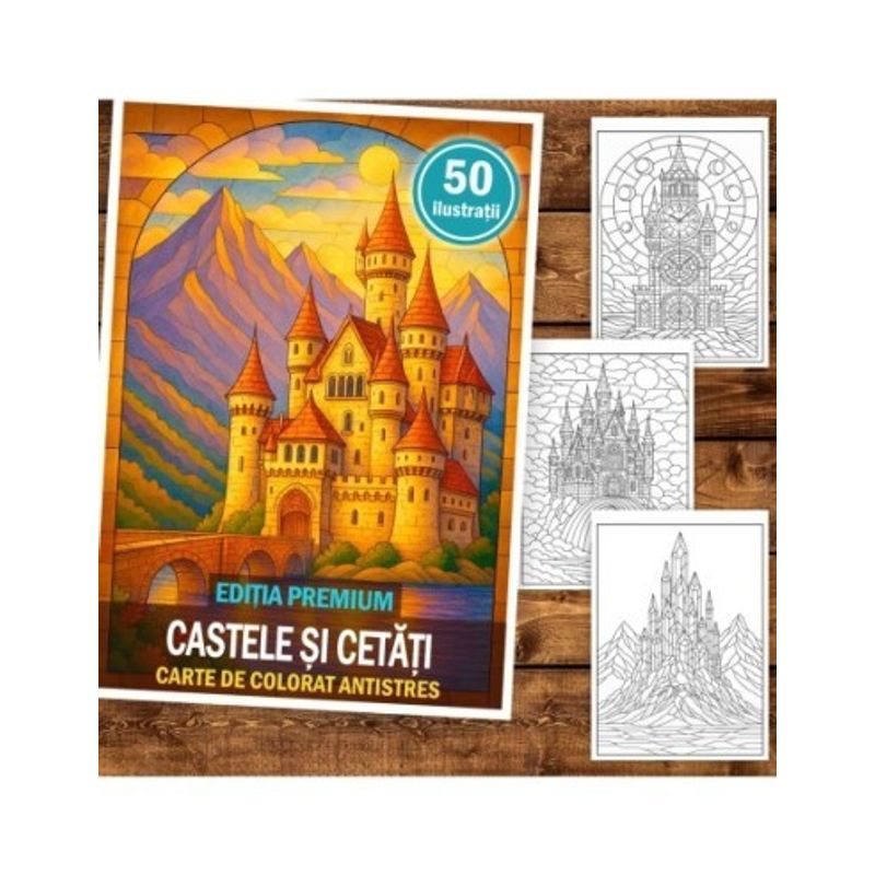 Carti si Birotica - Carti - Carti pentru copii - Carti de colorat - Carte de colorat pentru copii , 50 de ilustratii Castele si Cetati - Editia Premium, 106 pagini, A5 - Infinity.ro