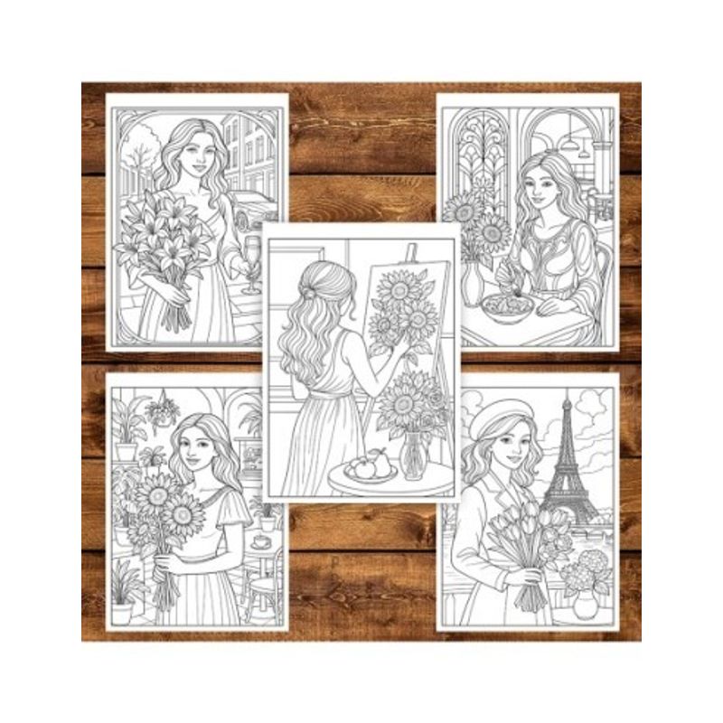 Carti si Birotica - Carti - Carti pentru copii - Carti de colorat - Carte de colorat pentru copii , 50 de ilustratii Fete cu flori, 106 pagini, A5 - Infinity.ro