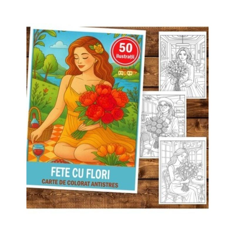 Carti si Birotica - Carti - Carti pentru copii - Carti de colorat - Carte de colorat pentru copii , 50 de ilustratii Fete cu flori, 106 pagini, A5 - Infinity.ro