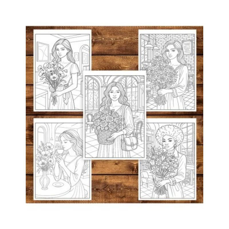 Carti si Birotica - Carti - Carti pentru copii - Carti de colorat - Carte de colorat pentru copii , 50 de ilustratii Fete cu flori, 106 pagini, A5 - Infinity.ro