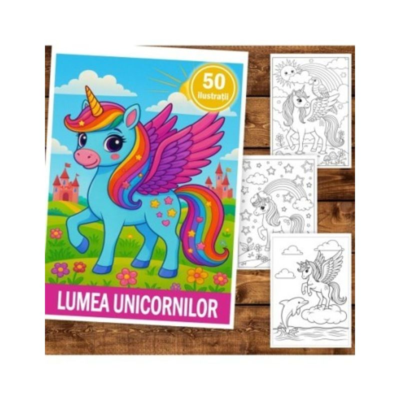 Carti si Birotica - Carti - Carti pentru copii - Carti de colorat - Carte de colorat pentru copii , 50 de ilustratii Lumea Unicornilor, 106 pagini, A5 - Infinity.ro