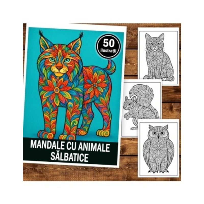 Carti si Birotica - Carti - Carti pentru copii - Carti de colorat - Carte de colorat pentru copii , 50 de ilustratii Mandale cu Animale Salbatice, 106 pagini, A5 - Infinity.ro