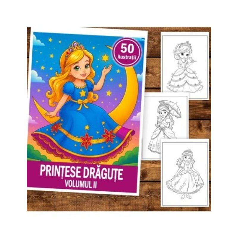 Carti si Birotica - Carti - Carti pentru copii - Carti de colorat - Carte de colorat pentru copii , 50 de ilustratii Printese Dragute - Volumul II, 106 pagini, A5 - Infinity.ro