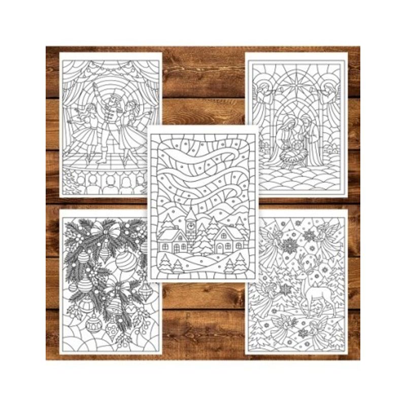 Carti si Birotica - Carti - Carti pentru copii - Carti de colorat - Carte de colorat pentru copii , 50 de ilustratii Vitralii de Craciun, 106 pagini, A5 - Infinity.ro