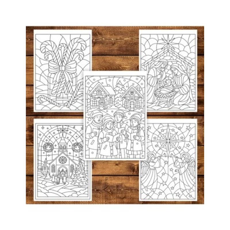 Carti si Birotica - Carti - Carti pentru copii - Carti de colorat - Carte de colorat pentru copii , 50 de ilustratii Vitralii de Craciun, 106 pagini, A5 - Infinity.ro