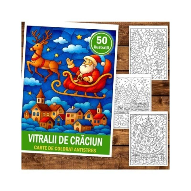 Carti si Birotica - Carti - Carti pentru copii - Carti de colorat - Carte de colorat pentru copii , 50 de ilustratii Vitralii de Craciun, 106 pagini, A5 - Infinity.ro