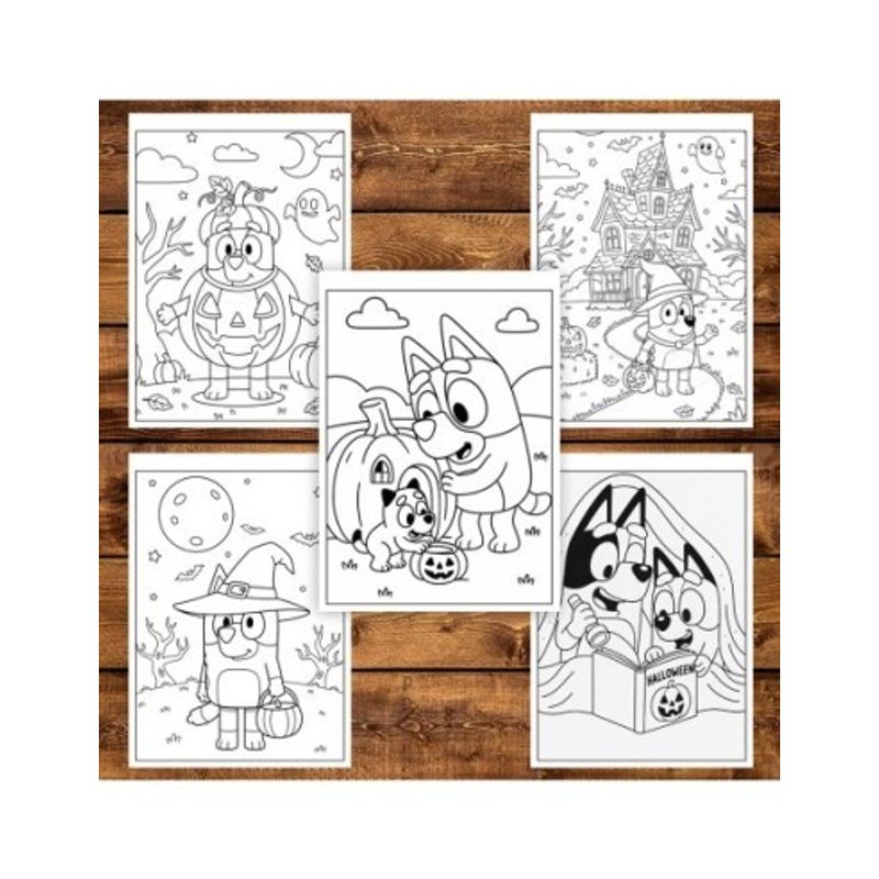 Carti si Birotica - Carti - Carti pentru copii - Carti de colorat - Carte de colorat pentru copii, 48 de ilustratii Halloween cu Bluey, 102 pagini, A5 - Infinity.ro