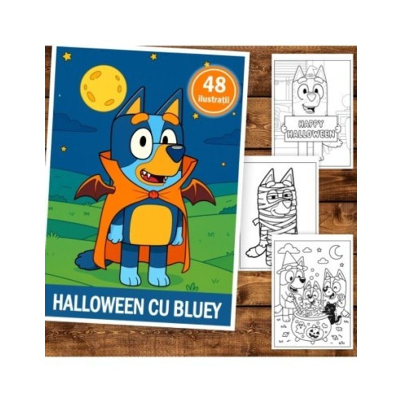Carti si Birotica - Carti - Carti pentru copii - Carti de colorat - Carte de colorat pentru copii, 48 de ilustratii Halloween cu Bluey, 102 pagini, A5 - Infinity.ro
