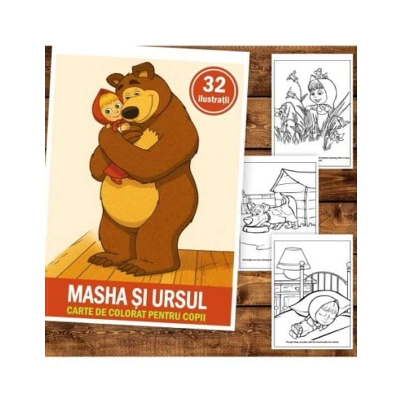 Carti si Birotica - Carti - Carti pentru copii - Carti de colorat - Carte de colorat pentru copii, 32 de ilustratii Masha si Ursul, 68 pagini, A5 - Infinity.ro