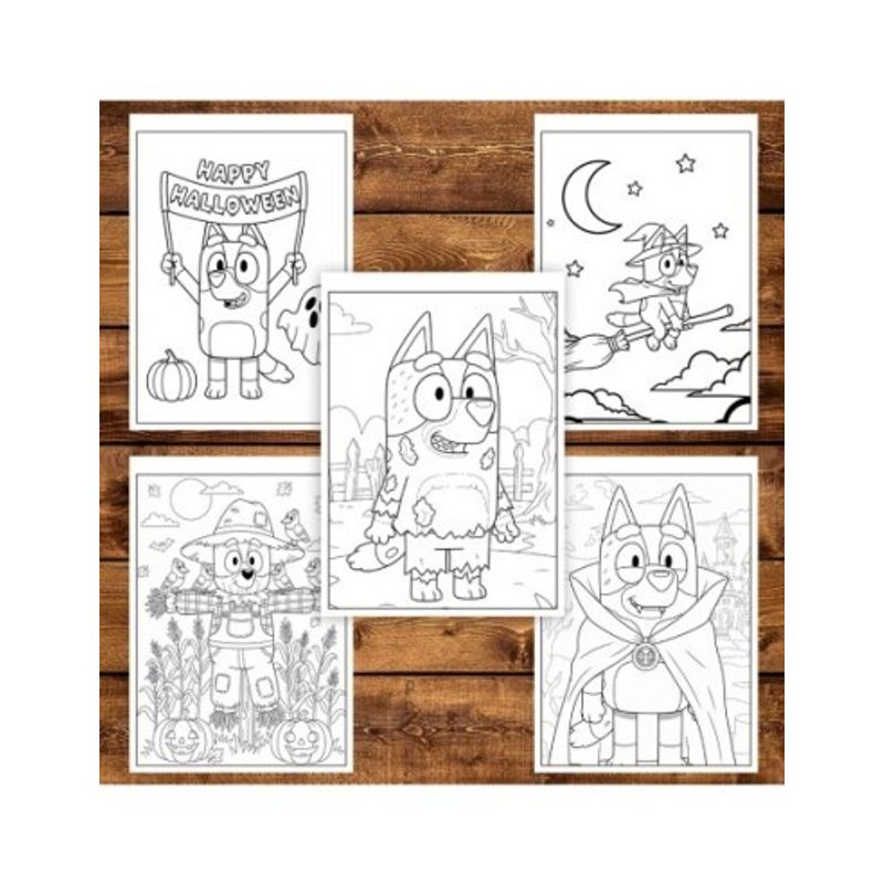 Carti si Birotica - Carti - Carti pentru copii - Carti de colorat - Carte de colorat pentru copii, 48 de ilustratii Halloween cu Bluey, 102 pagini, A5 - Infinity.ro