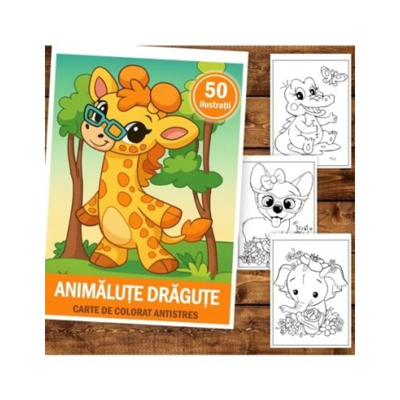 Carti si Birotica - Carti - Carti pentru copii - Carti de colorat - Carte de colorat pentru copii, 50 de ilustratii Animalute Dragute, 106 pagini, A5 - Infinity.ro