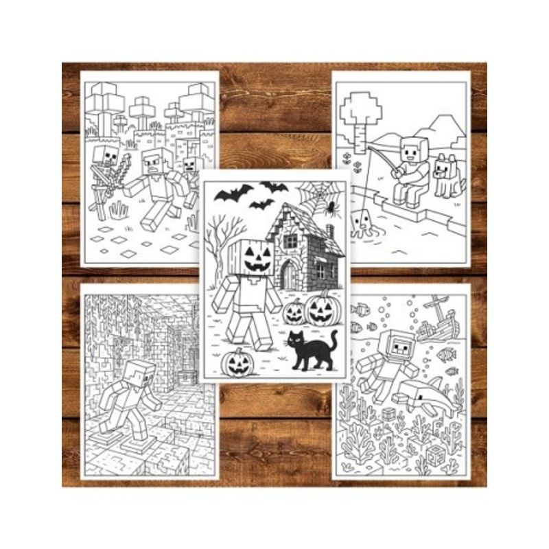 Carti si Birotica - Carti - Carti pentru copii - Carti de colorat - Carte de colorat pentru copii, 50 de ilustratii Minecraft - Volumul II, 106 pagini, A5 - Infinity.ro