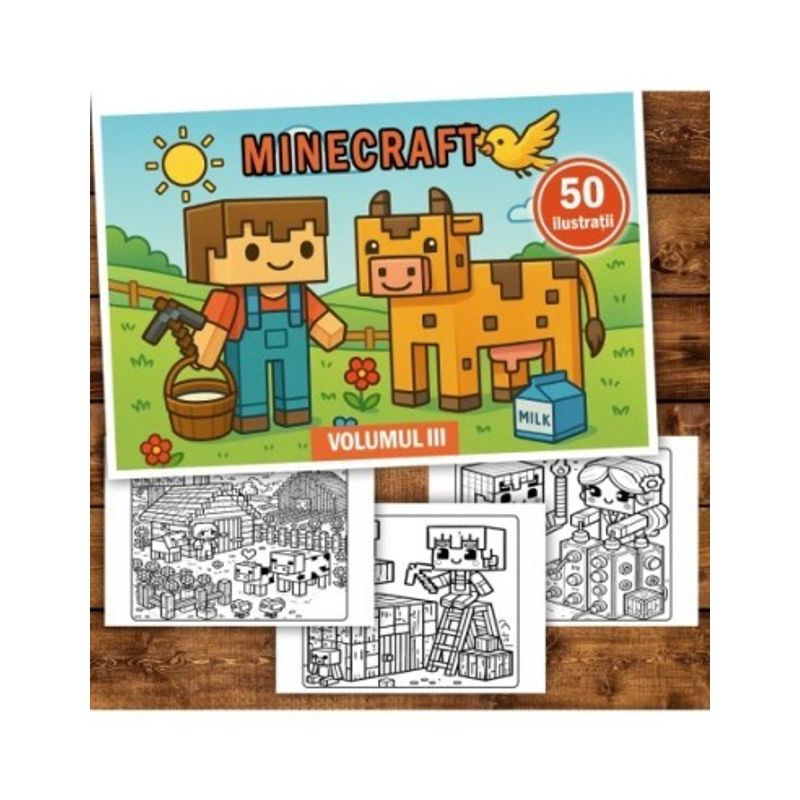 Carti si Birotica - Carti - Carti pentru copii - Carti de colorat - Carte de colorat pentru copii, 50 de ilustratii Minecraft - Volumul III, 106 pagini, A5 - Infinity.ro
