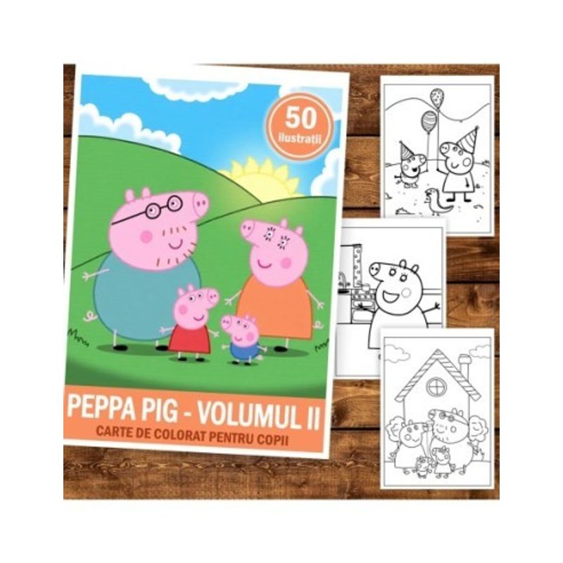 Carti si Birotica - Carti - Carti pentru copii - Carti de colorat - Carte de colorat pentru copii, 50 de ilustratii Peppa Pig - Volumul II, 106 pagini, A5 - Infinity.ro