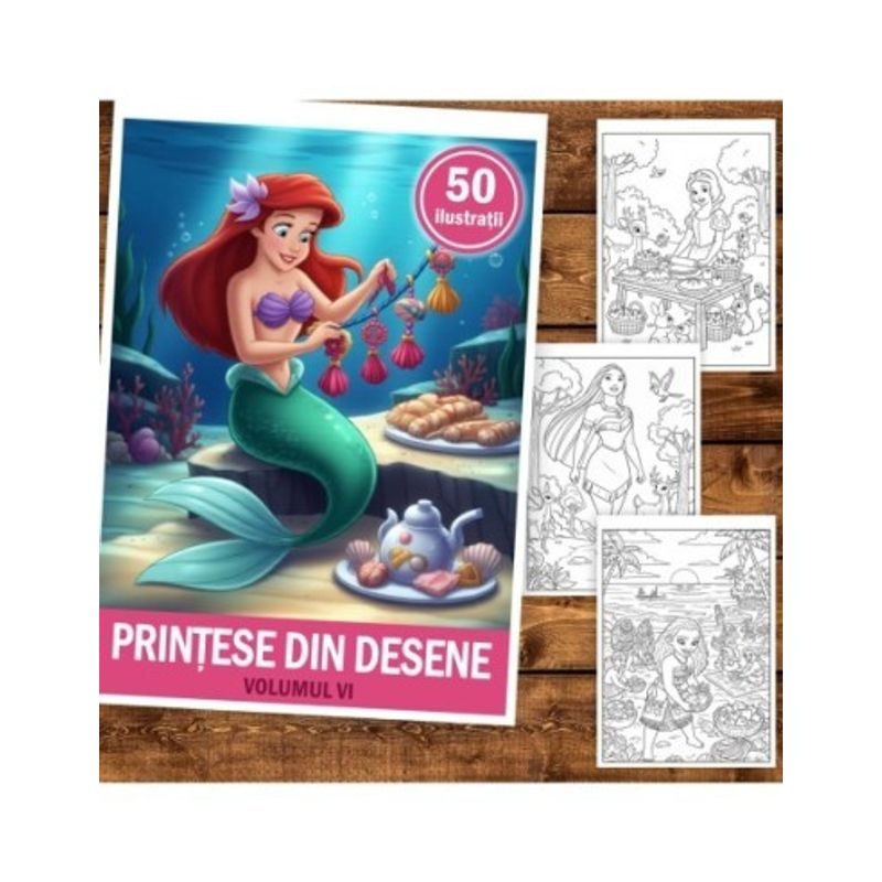 Carti si Birotica - Carti - Carti pentru copii - Carti de colorat - Carte de colorat pentru copii, 50 de ilustratii Printese din Desene - Volumul VI, 106 pagini, A5 - Infinity.ro