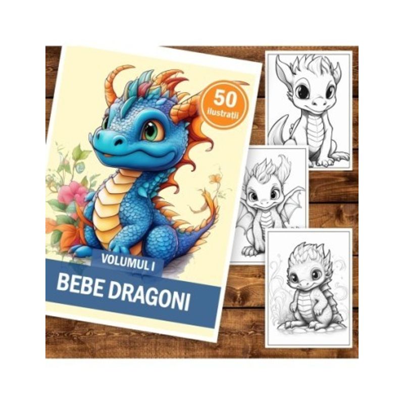 Carti si Birotica - Carti - Carti pentru copii - Carti de colorat - Carte de colorat pentru copii, 50 de ilustratii, Bebe dragoni - Volumul I, 106 pagini, A5 - Infinity.ro