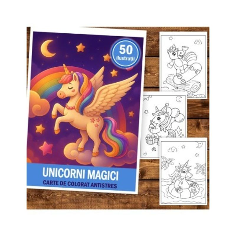 Carti si Birotica - Carti - Carti pentru copii - Carti de colorat - Carte de colorat pentru copii, 50 de ilustratii Unicorni Magici, 106 pagini, A5 - Infinity.ro
