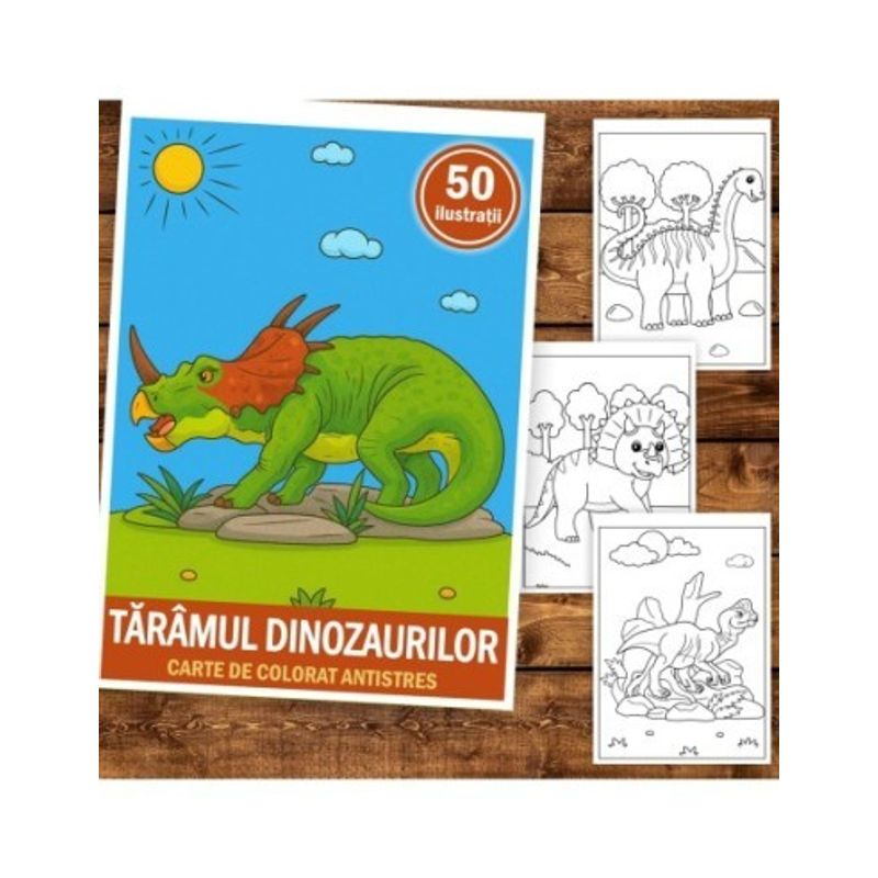 Carti si Birotica - Carti - Carti pentru copii - Carti de colorat - Carte de colorat pentru copii, 50 de ilustratii Taramul Dinozaurilor, 106 pagini, A5 - Infinity.ro