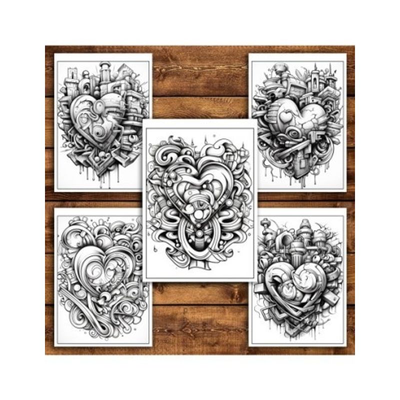Carti si Birotica - Carti - Carti pentru copii - Carti de colorat - Carte de colorat pentru relaxare si antistres, 25 de ilustratii, Graffiti Heart, 56 pagini, A5 - Infinity.ro