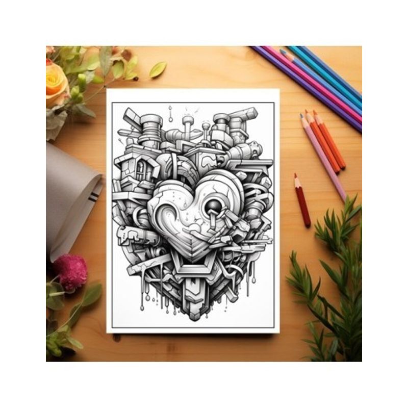 Carti si Birotica - Carti - Carti pentru copii - Carti de colorat - Carte de colorat pentru relaxare si antistres, 25 de ilustratii, Graffiti Heart, 56 pagini, A5 - Infinity.ro