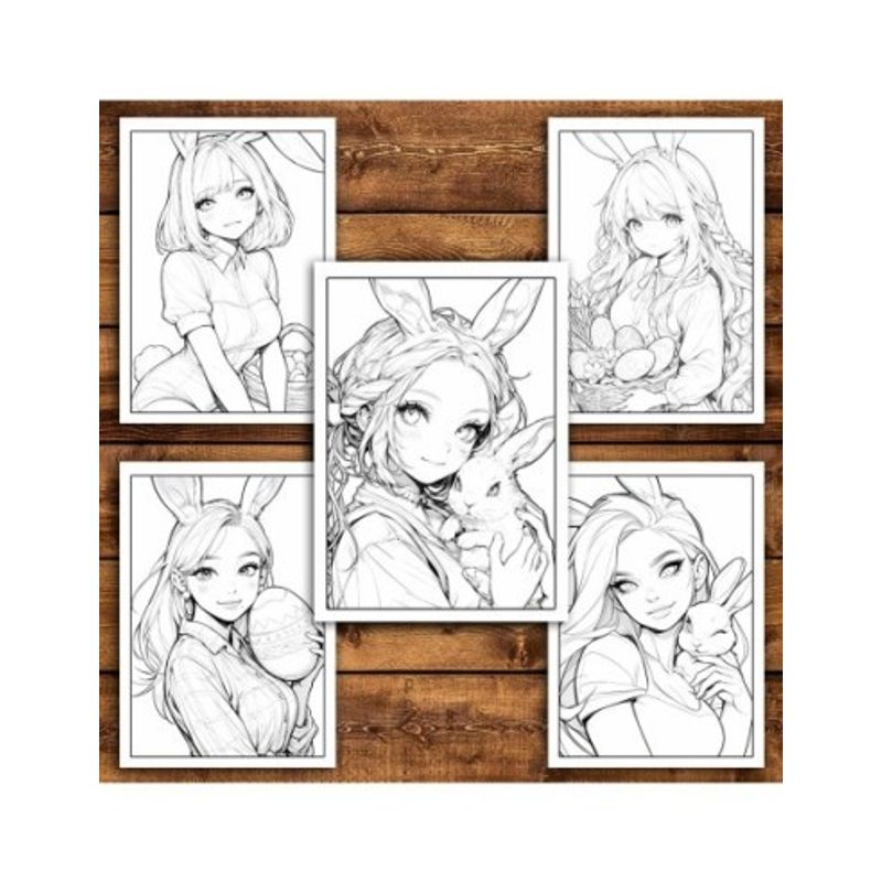 Carti si Birotica - Carti - Carti pentru copii - Carti de colorat - Carte de colorat pentru relaxare si antistres, 30 de ilustratii, Anime Easter Girls, 66 pagini, A5 - Infinity.ro