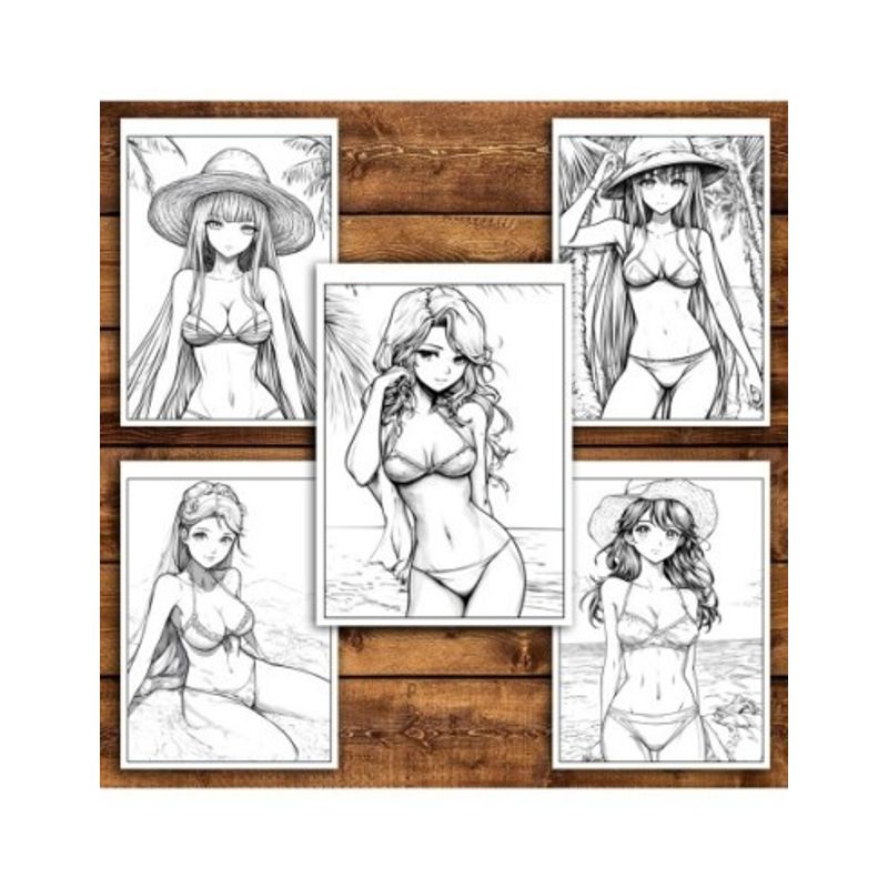 Carti si Birotica - Carti - Carti pentru copii - Carti de colorat - Carte de colorat pentru relaxare si antistres, 34 de ilustratii, Manga Beach Babes, 74 pagini, A5 - Infinity.ro