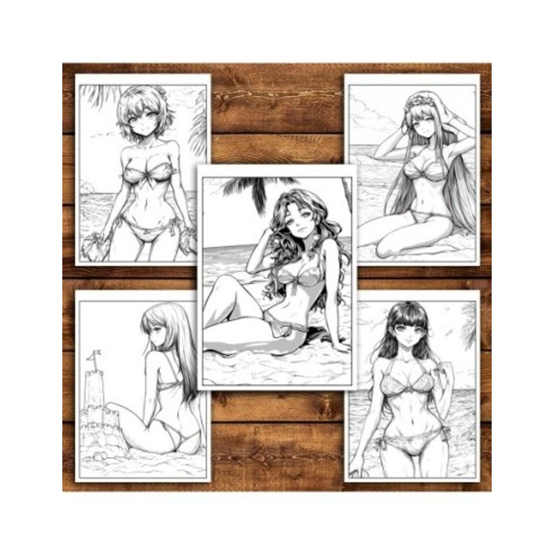 Carti si Birotica - Carti - Carti pentru copii - Carti de colorat - Carte de colorat pentru relaxare si antistres, 34 de ilustratii, Manga Beach Babes, 74 pagini, A5 - Infinity.ro