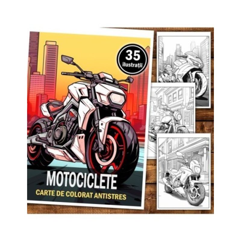 Carti si Birotica - Carti - Carti pentru copii - Carti de colorat - Carte de colorat pentru relaxare si antistres, 35 de ilustratii, Motociclete, 76 pagini, A5 - Infinity.ro