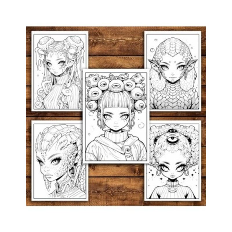 Carti si Birotica - Carti - Carti pentru copii - Carti de colorat - Carte de colorat pentru relaxare si antistres, 40 de ilustratii, Anime Alien Girls, 86 pagini, A5 - Infinity.ro
