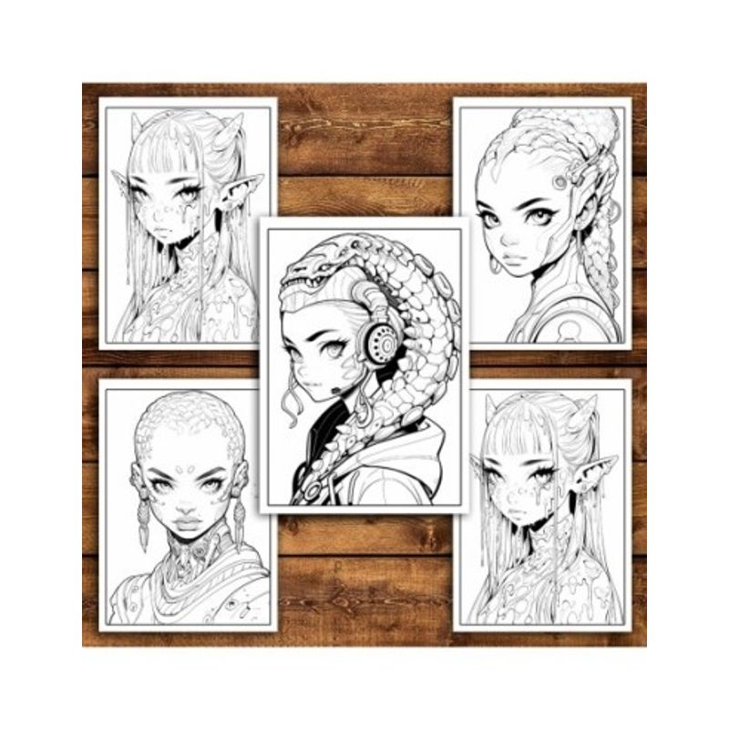 Carti si Birotica - Carti - Carti pentru copii - Carti de colorat - Carte de colorat pentru relaxare si antistres, 40 de ilustratii, Anime Alien Girls, 86 pagini, A5 - Infinity.ro