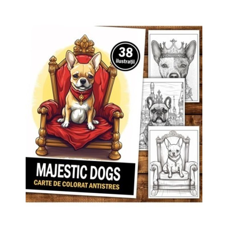 Carti si Birotica - Carti - Carti pentru copii - Carti de colorat - Carte de colorat pentru relaxare si antistres, 38 de ilustratii, Majestic Dogs, 82 pagini, A5 - Infinity.ro