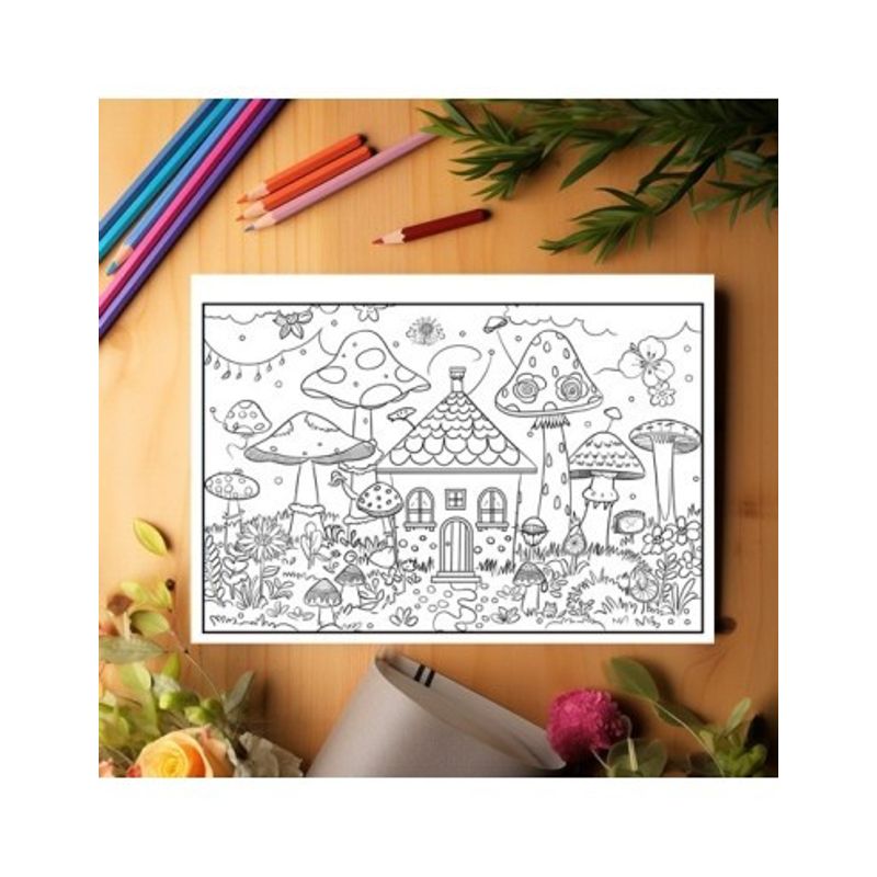 Carti si Birotica - Carti - Carti pentru copii - Carti de colorat - Carte de colorat pentru relaxare si antistres, 40 de ilustratii, Casute din Ciuperci, 96 pagini, A5 - Infinity.ro