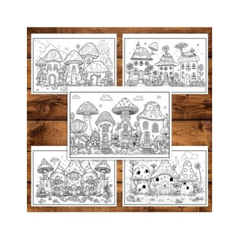 Carti si Birotica - Carti - Carti pentru copii - Carti de colorat - Carte de colorat pentru relaxare si antistres, 40 de ilustratii, Casute din Ciuperci, 96 pagini, A5 - Infinity.ro