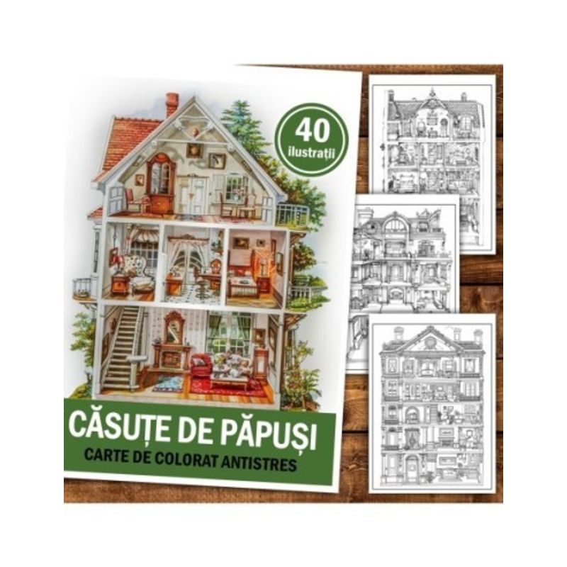 Carti si Birotica - Carti - Carti pentru copii - Carti de colorat - Carte de colorat pentru relaxare si antistres, 40 de ilustratii, Casute de papusi, 86 pagini, A5 - Infinity.ro