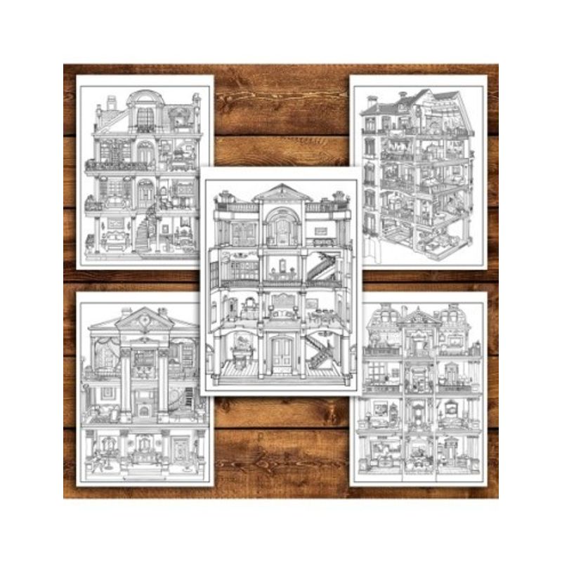 Carti si Birotica - Carti - Carti pentru copii - Carti de colorat - Carte de colorat pentru relaxare si antistres, 40 de ilustratii, Casute de papusi, 86 pagini, A5 - Infinity.ro