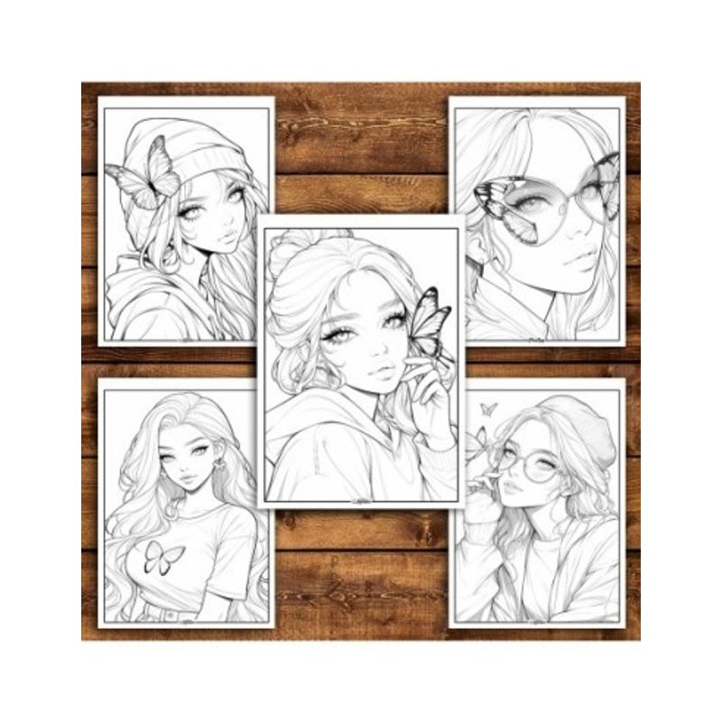 Carti si Birotica - Carti - Carti pentru copii - Carti de colorat - Carte de colorat pentru relaxare si antistres, 40 de ilustratii, Anime Butterfly Girls, 86 pagini, A5 - Infinity.ro