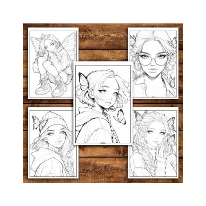 Carti si Birotica - Carti - Carti pentru copii - Carti de colorat - Carte de colorat pentru relaxare si antistres, 40 de ilustratii, Anime Butterfly Girls, 86 pagini, A5 - Infinity.ro