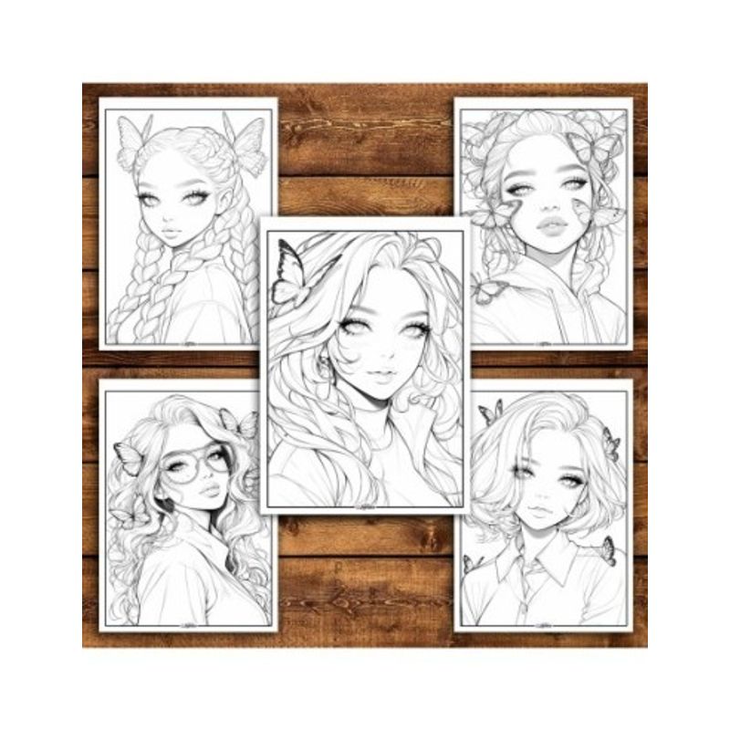 Carti si Birotica - Carti - Carti pentru copii - Carti de colorat - Carte de colorat pentru relaxare si antistres, 40 de ilustratii, Anime Butterfly Girls, 86 pagini, A5 - Infinity.ro