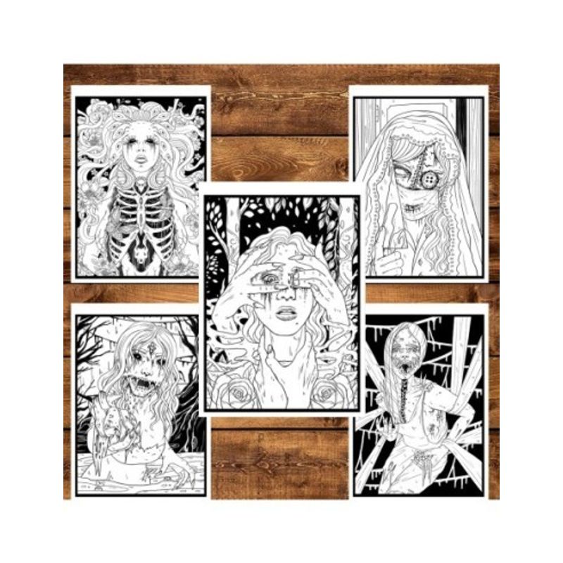 Carti si Birotica - Carti - Carti pentru copii - Carti de colorat - Carte de colorat pentru relaxare si antistres, 40 de ilustratii, Cosmaruri - Volumul II, 86 pagini, A5 - Infinity.ro