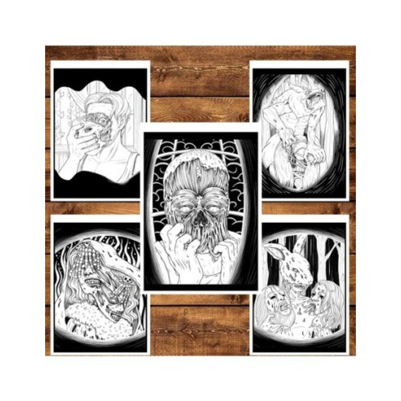 Carti si Birotica - Carti - Carti pentru copii - Carti de colorat - Carte de colorat pentru relaxare si antistres, 40 de ilustratii, Cosmaruri - Volumul I, 86 pagini, A5 - Infinity.ro