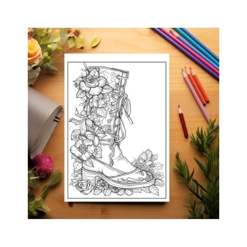 Carti si Birotica - Carti - Carti pentru copii - Carti de colorat - Carte de colorat pentru relaxare si antistres, 40 de ilustratii, Cizme cu Flori, 86 pagini, A5 - Infinity.ro