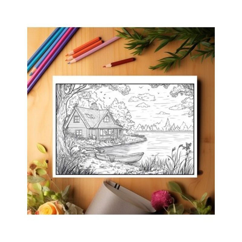 Carti si Birotica - Carti - Carti pentru copii - Carti de colorat - Carte de colorat pentru relaxare si antistres, 40 de ilustratii, Casute la Lac, 86 pagini, A5 - Infinity.ro