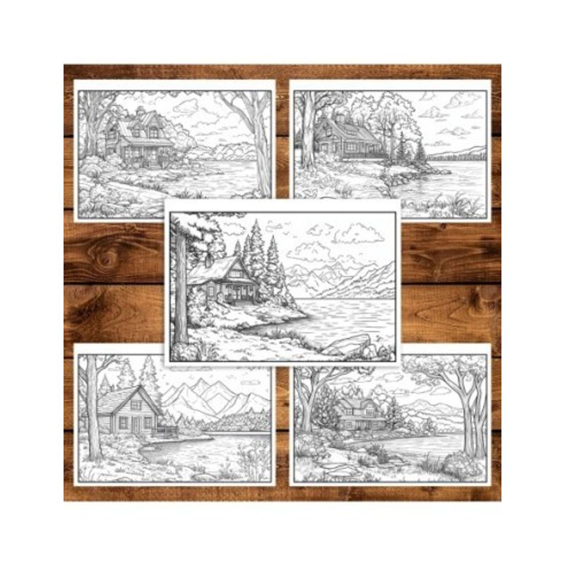 Carti si Birotica - Carti - Carti pentru copii - Carti de colorat - Carte de colorat pentru relaxare si antistres, 40 de ilustratii, Casute la Lac, 86 pagini, A5 - Infinity.ro