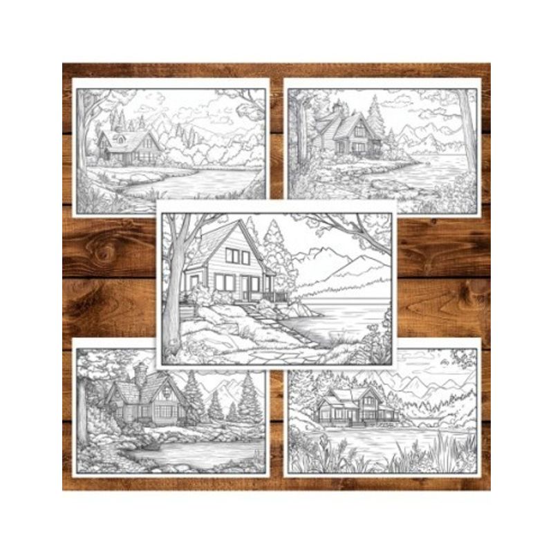 Carti si Birotica - Carti - Carti pentru copii - Carti de colorat - Carte de colorat pentru relaxare si antistres, 40 de ilustratii, Casute la Lac, 86 pagini, A5 - Infinity.ro