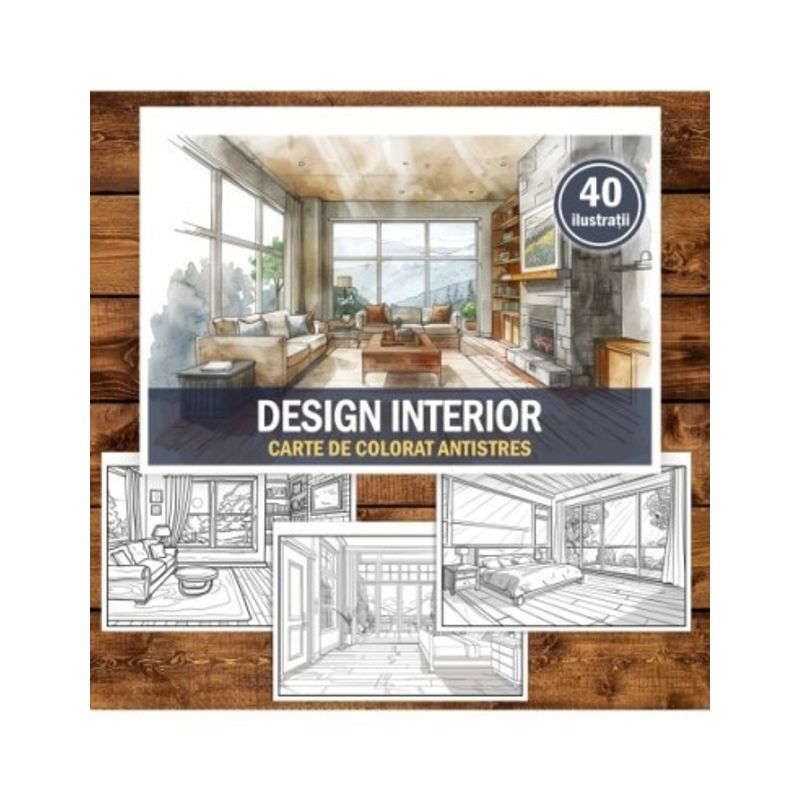 Carti si Birotica - Carti - Carti pentru copii - Carti de colorat - Carte de colorat pentru relaxare si antistres, 40 de ilustratii, Design Interior, 86 pagini, A5 - Infinity.ro