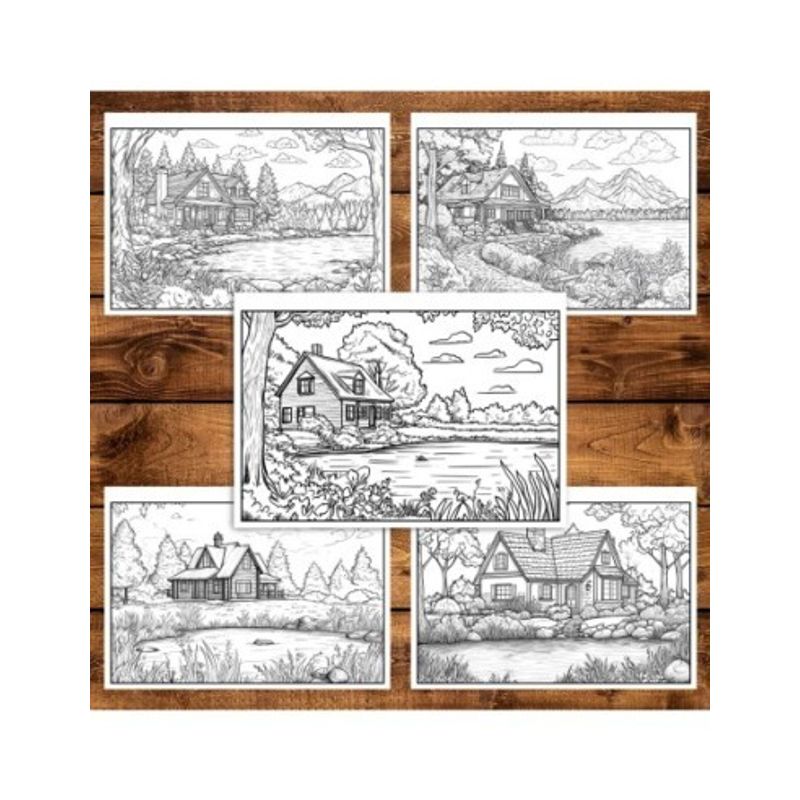 Carti si Birotica - Carti - Carti pentru copii - Carti de colorat - Carte de colorat pentru relaxare si antistres, 40 de ilustratii, Casute la Lac, 86 pagini, A5 - Infinity.ro