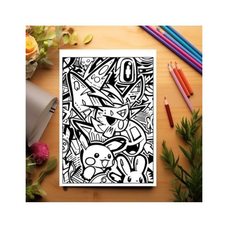 Carti si Birotica - Carti - Carti pentru copii - Carti de colorat - Carte de colorat pentru relaxare si antistres, 40 de ilustratii, Graffiti Pokemon, 86 pagini, A5 - Infinity.ro